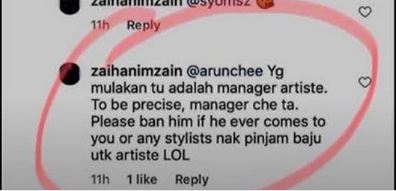 Instagram @rozitachewan1 Komen Zaihani yang dimuat naik Che Ta menerusi IGnya